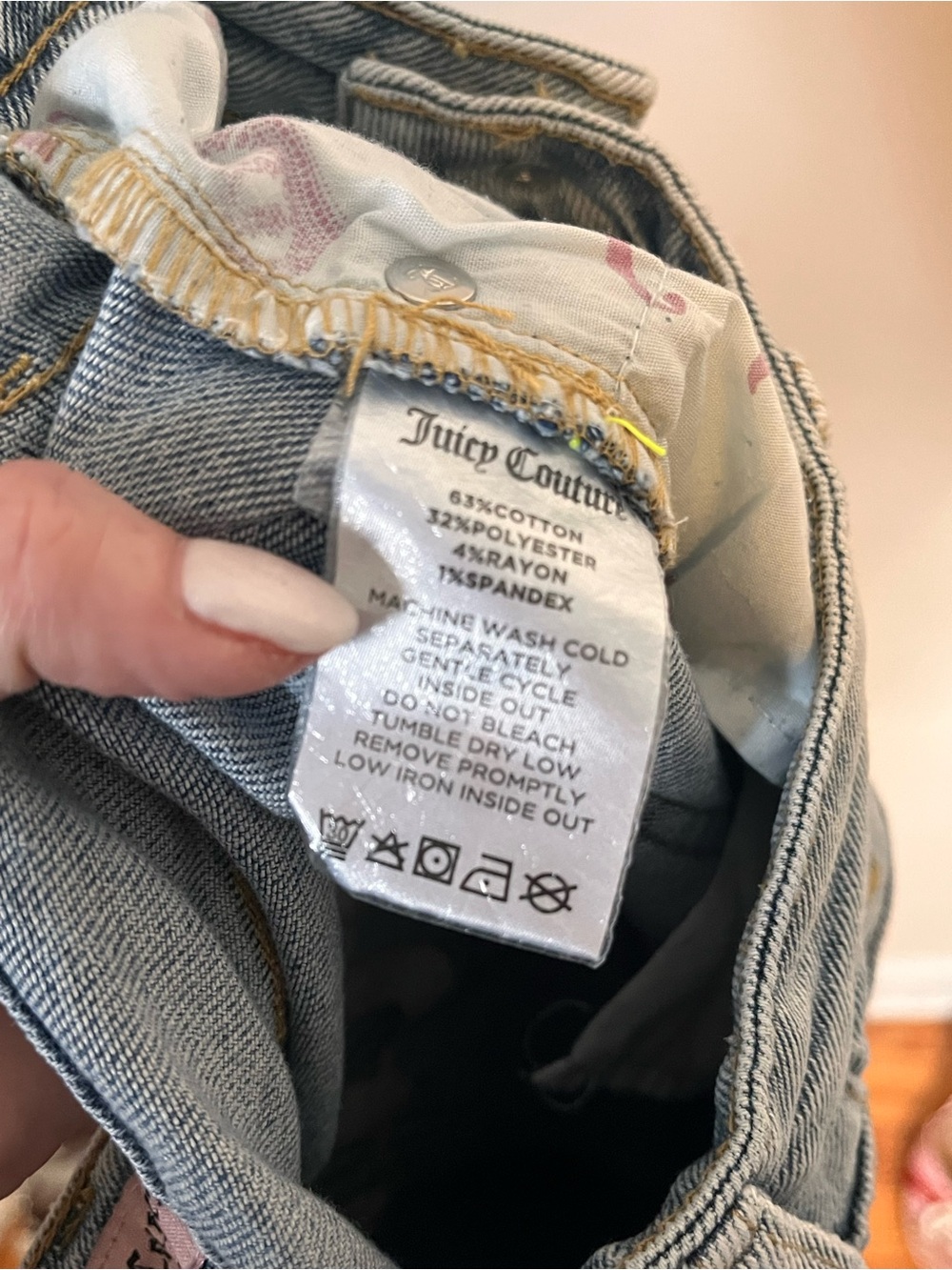 JUICY COUTURE Denim Cargo Wide Leg Jeans Pink Logo Size 0 Y2K - Picture 6 of 7